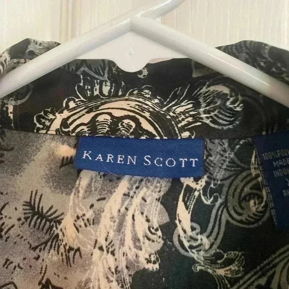Karen Scott Black/White Long Sleeved Button Down Women’s Blouse Size XL - Picture 3 of 9